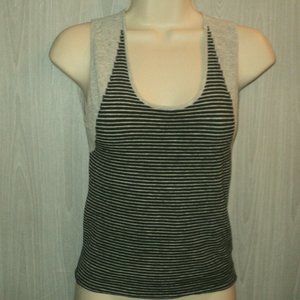 Essendi Tank Top Size M Black & Gray Scooped Neckline Stretchy Knit Stripes
